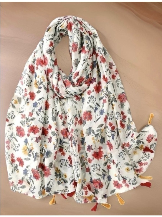 Accessories - Floral Print Tassel Scarf Shawl Lightweight Wrap 70x35 Soft Boutique